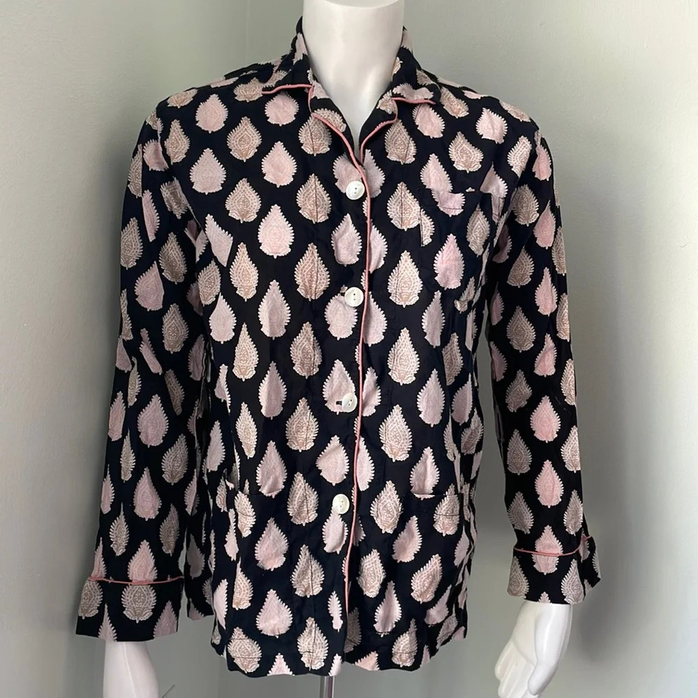 Roberta Roller Rabbit Black Orange Paisley Printed Pajama Top